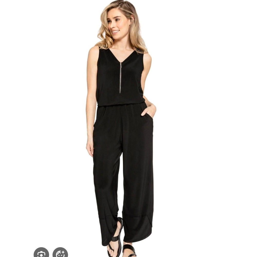 Sympli Women's Sleeveless Zest Jumpsuit‎ Black Jersey Knit Zip Front Style- 4